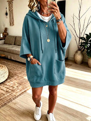 Damen Oversize Hoodie-Kleid mit Kängurutaschen und halblangen Ärmeln Nord Taschen – Grün