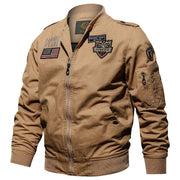 Herren Langarm Bomberjacke mit Knöpfen und Taschen – Khaki