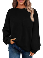 Damen Oversize Strukturstrick-Pullover mit Brusttasche Nord Taschen – Schwarz - Tagesversand