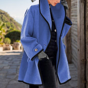 Damen A-Linien Wollmix-Mantel mit Kapuze und kontrastierender Paspelierung Nord Taschen – Blau