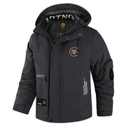 Herren wattierte Wind- und Wetterjacke mit Kapuze und Utility-Taschen – Dunkelgrau