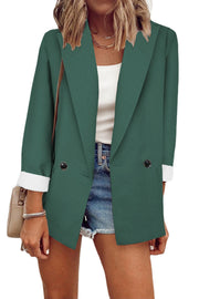 Damen Lockerer Longline-Blazer mit aufgekrempelten Ärmeln und zweireihiger Knopfleiste Nord Taschen – Grün