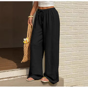 Damen Leichte Leinenhose mit weitem Bein und Kordelzug Nord Taschen – Schwarz