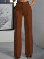 Damen Hochtaillierte Palazzo-Hose mit Bügelfalte und Eingrifftaschen Nord Taschen – Braun