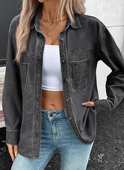 Damen Oversized Jeans-Hemdjacke aus Denim mit Brusttaschen Nord Taschen – Schwarz