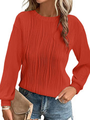 Damen Plissiertes Feinstrick-Longsleeve mit Rundhalsausschnitt Nord Taschen – Orangerot – Versand am selben Tag