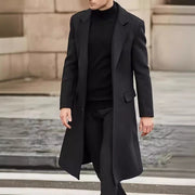 Herren Eleganter langer Wollmixmantel mit schlanker Silhouette und klassischem Revers Nord Taschen – Schwarz
