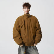 Herren Oversized Bomberjacke mit wattierter Füllung und geripptem Saum Nord Taschen – Kaffeebraun