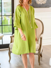 Damen Freizeitkleid Mit Rüschen – Hüftlang Lockeres Sommer Outfit – Grün