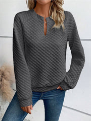 Damen Gesteppter Kuschel-Pullover mit Schlitzkragen Nord Taschen – Dunkelgrau - Versand heute
