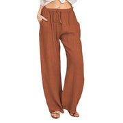 Damen Sommerliche Leinen-Palazzohose mit elastischem Bund, Seitentaschen und weitem Bein Nord Taschen – Orange