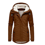 Damen Wasserabweisender Parka mit Teddyfutter, Kapuze und Taillierter Passform Nord Taschen – Braun【mit Druckknopf】