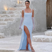 Valentina | Elegantes Maxikleid mit femininem Rückendesign – Blau