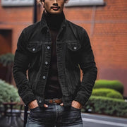 Herren Feincord-Truckerjacke mit Brustpattentaschen und taillierter Silhouette Nord Taschen – Schwarz