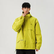 Herren Technische Kapuzen-Softshelljacke mit hohem Kragen und verstellbarem Saum Nord Taschen – Neongrün