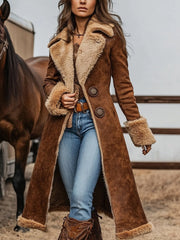 Damen Lang geschnittener Velours-Shearling-Mantel mit Teddybesatz und taillierter Silhouette Nord Taschen – Dunkelbraun