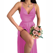 Brautkleid mit V-Ausschnitt für Damen – Elegantes, fließendes Kleid für festliche Anlässe – Violett