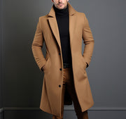 Herren Langer taillierter Wollmantel mit Reverskragen und Pattentaschen Nord Taschen – N6 Kamel