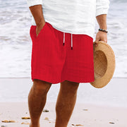 Niklas | Herren Gestreifte Kordelzug Locker sitzende Strandshorts – Rot