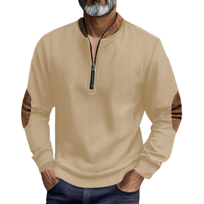 Herren eleganter Pullover mit Stehkragen und modischen Ledereinsätzen Aliams