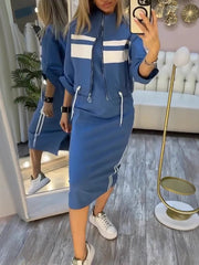 IRIS / SET AUS JACKE UND KLEID MIT STEHKRAGEN FÜR DAMEN – Blau