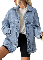 Damen Oversize-Jeansjacke mit kastigem Schnitt und markanten Naht-Details Nord Taschen – Hellblau
