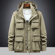Herren Fieldjacke mit Kapuze und Multifunktionstaschen – Khaki