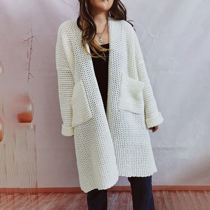 Strickcardigan mit Taschen | Grobstrick | Langer Schnitt