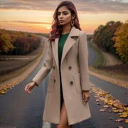 Damen Langer Chesterfield-Mantel aus Wollmix mit taillierter Passform und Seitentaschen Nord Taschen – Camel