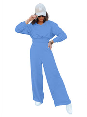 Damen Loungewear-Set mit Cropped V‑Ausschnitt-Pullover und hochtaillierter Palazzohose Nord Taschen – Himmelblau - Versand am selben Tag