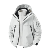 Herren multifunktionale Wasserfeste Softshell-Regenjacke mit abnehmbarer Fleece-Innenjacke Nord Taschen – Mondlichtweiß【Fleece 3-in-1】