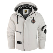 Herren wattierte Wind- und Wetterjacke mit Kapuze und Utility-Taschen – Elfenbeinweiß