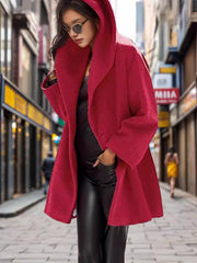 Damen Kapuzen-Teddycoat im Oversize‑A‑Linienschnitt mit überschnittenen Schultern Nord Taschen – Rot