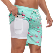 Herren Schnelltrocknende Badehose Mit Kompressions-Innenshorts – Sportliche Strandshorts – Like Flamingo