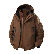 Herren multifunktionale Wasserfeste Softshell-Regenjacke mit abnehmbarer Fleece-Innenjacke Nord Taschen – Mahagonibraun (3-in-1 mit Fleece)
