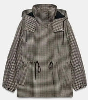 Damen karierter Anorak mit Kapuze und Tunnelzug Nord Taschen – Grau kariert