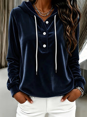 Damen Samt-Hoodie mit Knopfleiste, Kapuze und weichem Fleece-Finish Nord Taschen – Marineblau