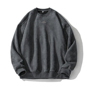 Unisex Oversize Rundhals-Sweatshirt mit minimalistischer Bergstickerei Nord Taschen – Dunkelgrau