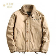 Herren Canvasjacke mit Teddykragen, Isolierfütterung und Kordelzug – Khaki