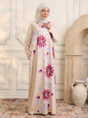 Damen Maxikleid im Kaftan-Stil mit handbemaltem Blumenprint Nord Taschen – Rosa