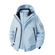 Herren multifunktionale Wasserfeste Softshell-Regenjacke mit abnehmbarer Fleece-Innenjacke Nord Taschen – Babyblau [Fleece 3‑in‑1]