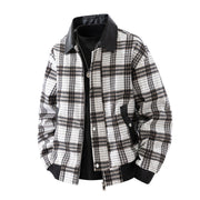Herren karierte Overshirt-Jacke mit Kunstlederkragen und warmem Innenfutter – Schwarz