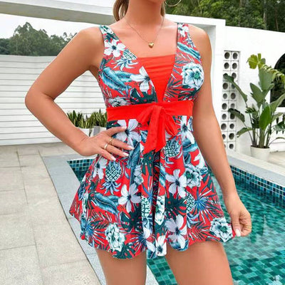 Trendiger Tankini mit Print und Rockstil-Spitze – Zamira