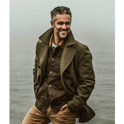 Herren eleganter Wollmantel mit doppelter Knopfleiste und weichem Innenfutter Aliams