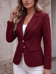 Damen Taillierter Einreihiger Blazer mit Reverskragen und Pattentaschen Nord Taschen – Weinrot