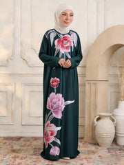Damen Maxikleid im Kaftan-Stil mit handbemaltem Blumenprint Nord Taschen – Pfauengrün