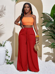 Damen Palazzo-Hose mit hohem Bund, elastischem Kordelzug und weitem Bein Nord Taschen – Rot