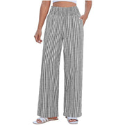 Damen Leichte Leinenoptik Palazzohose mit hohem Smokbund und Eingrifftaschen Nord Taschen – Schwarz