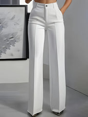 Damen Hochtaillierte Palazzo-Hose mit Bügelfalte und Eingrifftaschen Nord Taschen – Weiß