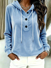 Damen Samt-Hoodie mit Knopfleiste, Kapuze und weichem Fleece-Finish Nord Taschen – Himmelblau